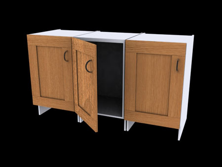 3D render of a set of Kitchen Cupboards